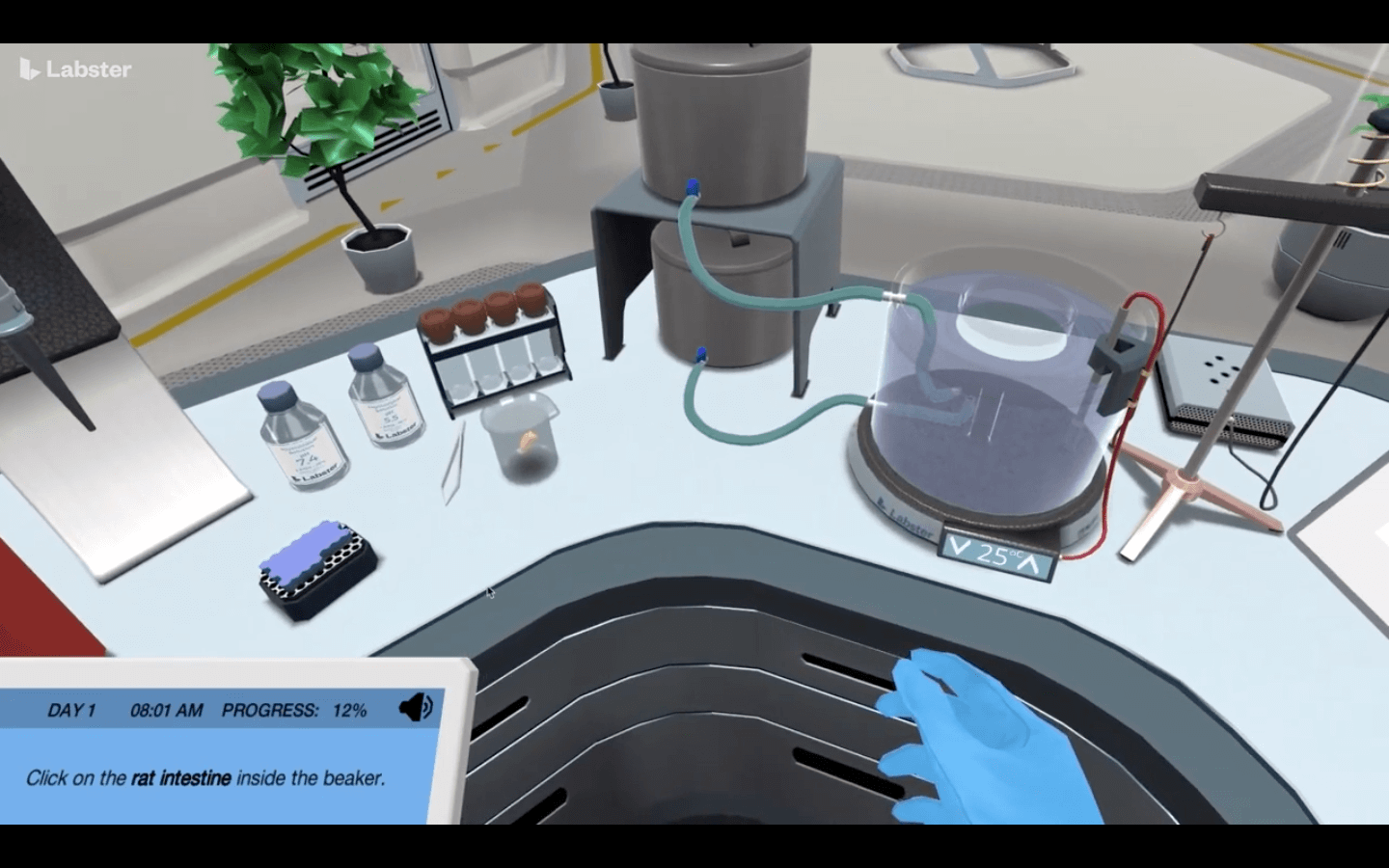 A screenshot from the Labster application. The program enables students to virtually experience working in a lab.