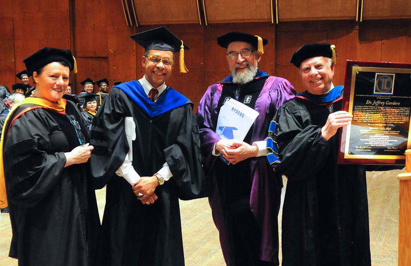 NYSCAS Commencement, June 13th. Pictured from left to right: Dean Eva Spinelli, Dr. Jeffrey Gardere, Dean Stanley Boylan and Dean Leon Perkal