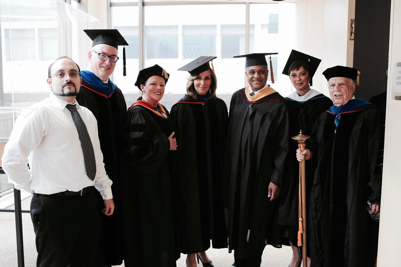 Lenin Ortega, Assoc. Administrative  Dean;  Dr. Judah Weinberger, VP for Collaborative Medical Ed. & Assoc. VP of Undergraduate Education; Eva Spinelli, Exec. Admin. Dean and VP of Community Education; Rosanna Scotto, Fox 5 TV Journalist; Timothy Taylor, Assoc. Dean of Students; Ella Tsirulnik, Assoc. Administrative Dean; and Leon Perkal, Assoc. Dean of Faculties. \n  \n