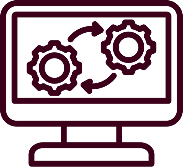 icon of a computer with moving cogs