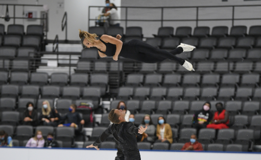 NYSCAS student Hailey Kops practicing with her skating partner