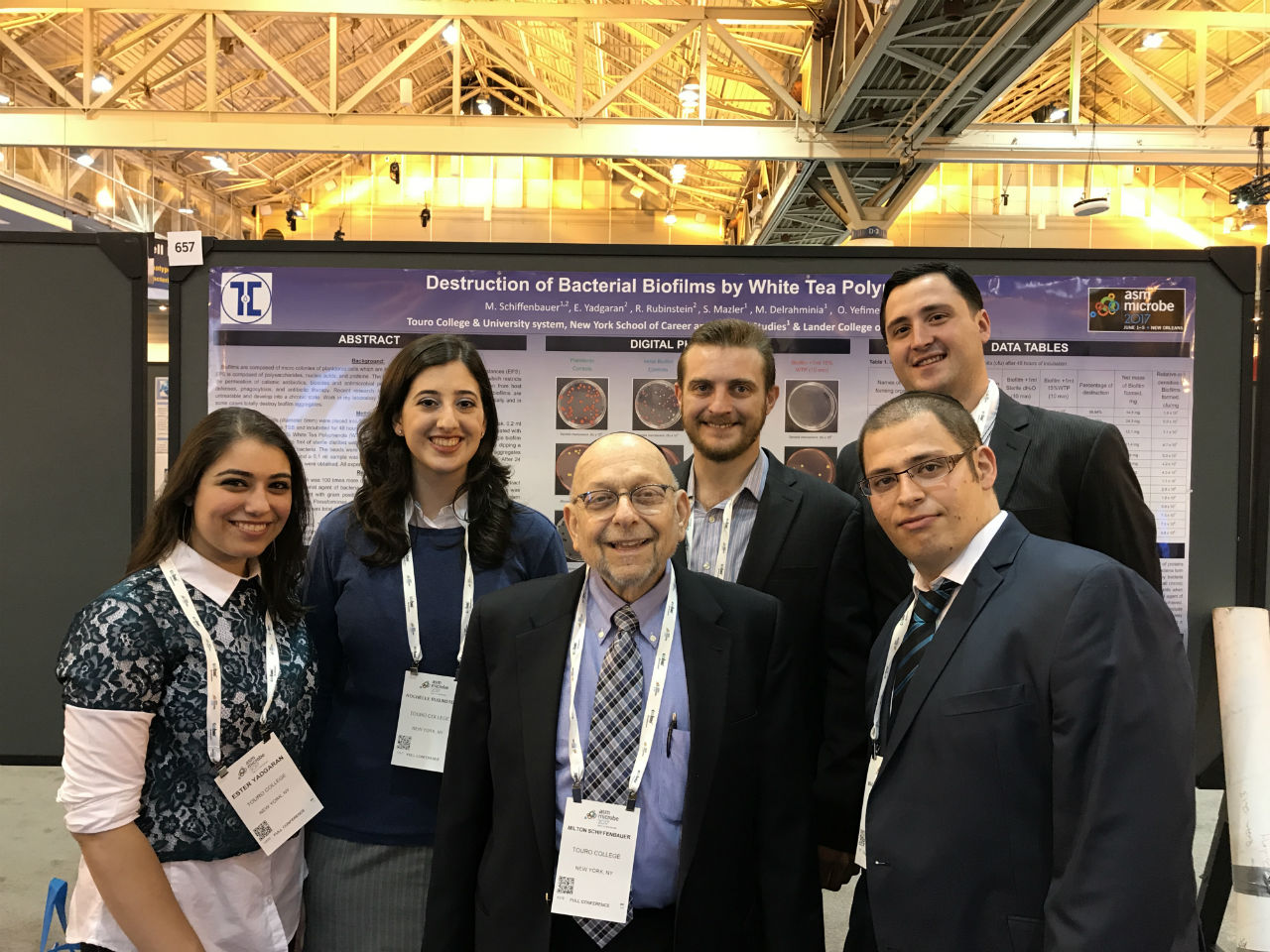 Dr. Milton Schiffenbauer and students at ASM. From left to right: Ester Yadgaran, Rochelle Rubinstein, Dr.  Milton Shciffenbauer, Oleg Yefimenko, Makan Delrahminia, Samuil Mazler